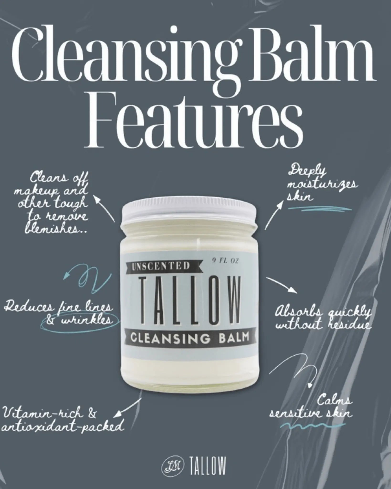 Unscented Tallow Cleansing Balm | Natural Makeup Remover & Deep Moisturizing Cleanser | Grass-Fed Beef Tallow with Castor Oil The Lady May