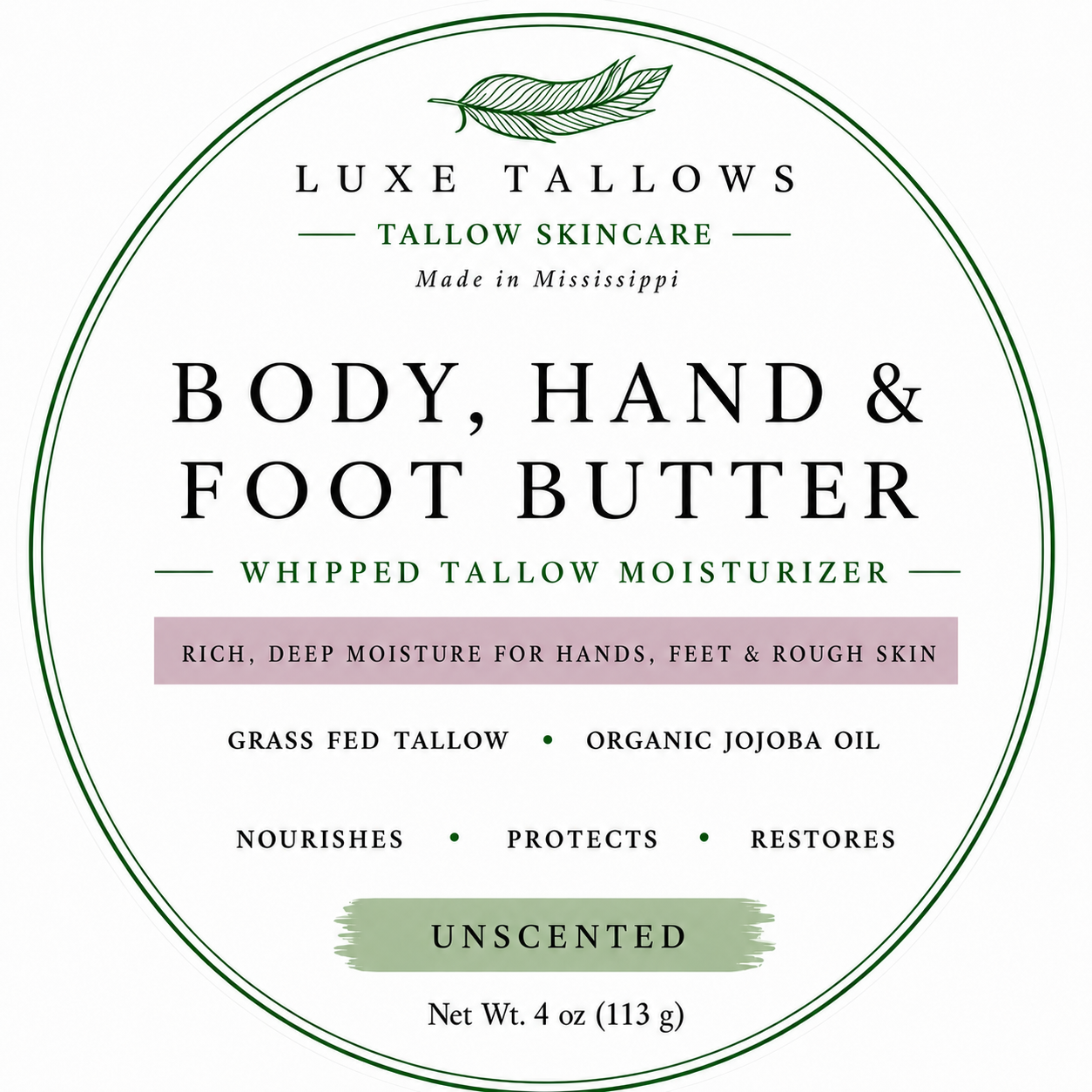 Luxe Tallows Whipped Body, Hand & Foot Tallow — Unscented Everyday Moisturizer | 2 oz by Luxe Tallows, scented candle detail photo 3