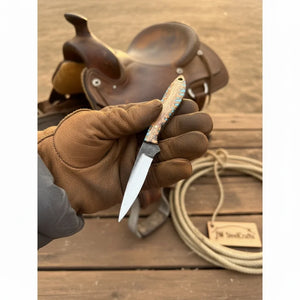 Saddle Rope Boning Knife 8.5” Handmade Damascus Turquoise & Bone Handle
