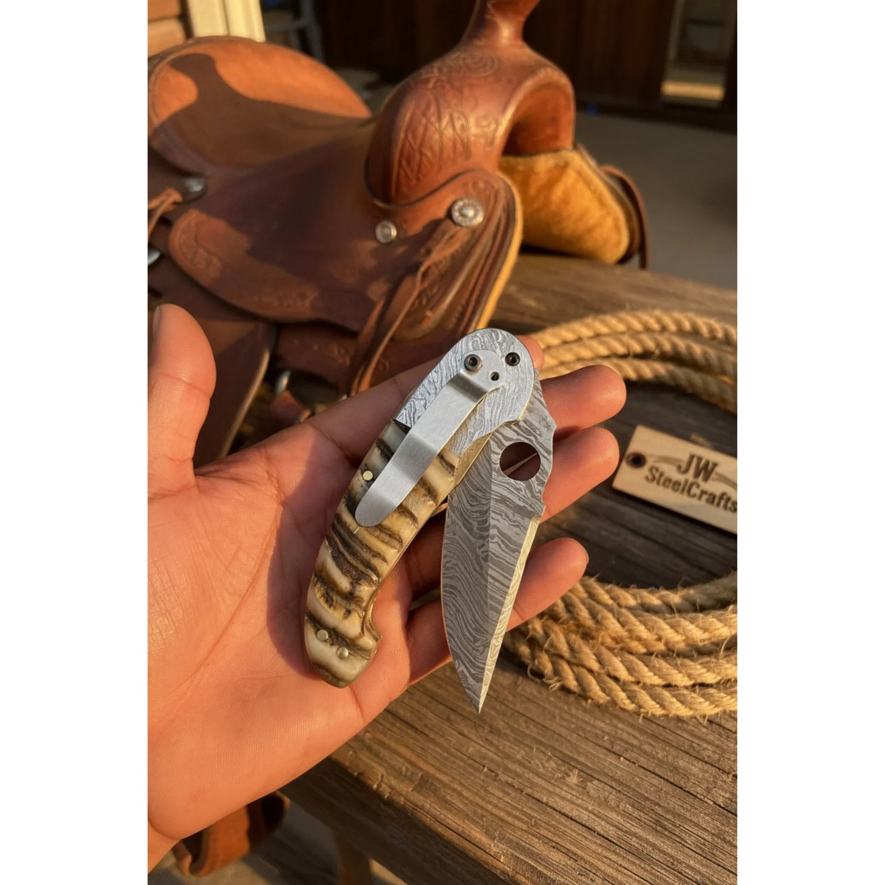 Talonclaw Damascus Folder Knife by JW SteelCrafts