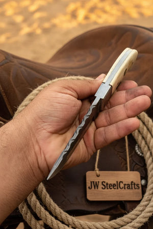 Saddle Rasp Ranch Blade 9" Premium Damascus Steel with White Bone Handle