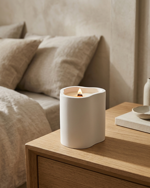 Neva white sculptural coconut soy candle by Believe Candle – product view 5