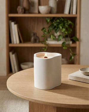 Neva white sculptural coconut soy candle by Believe Candle – product view 3