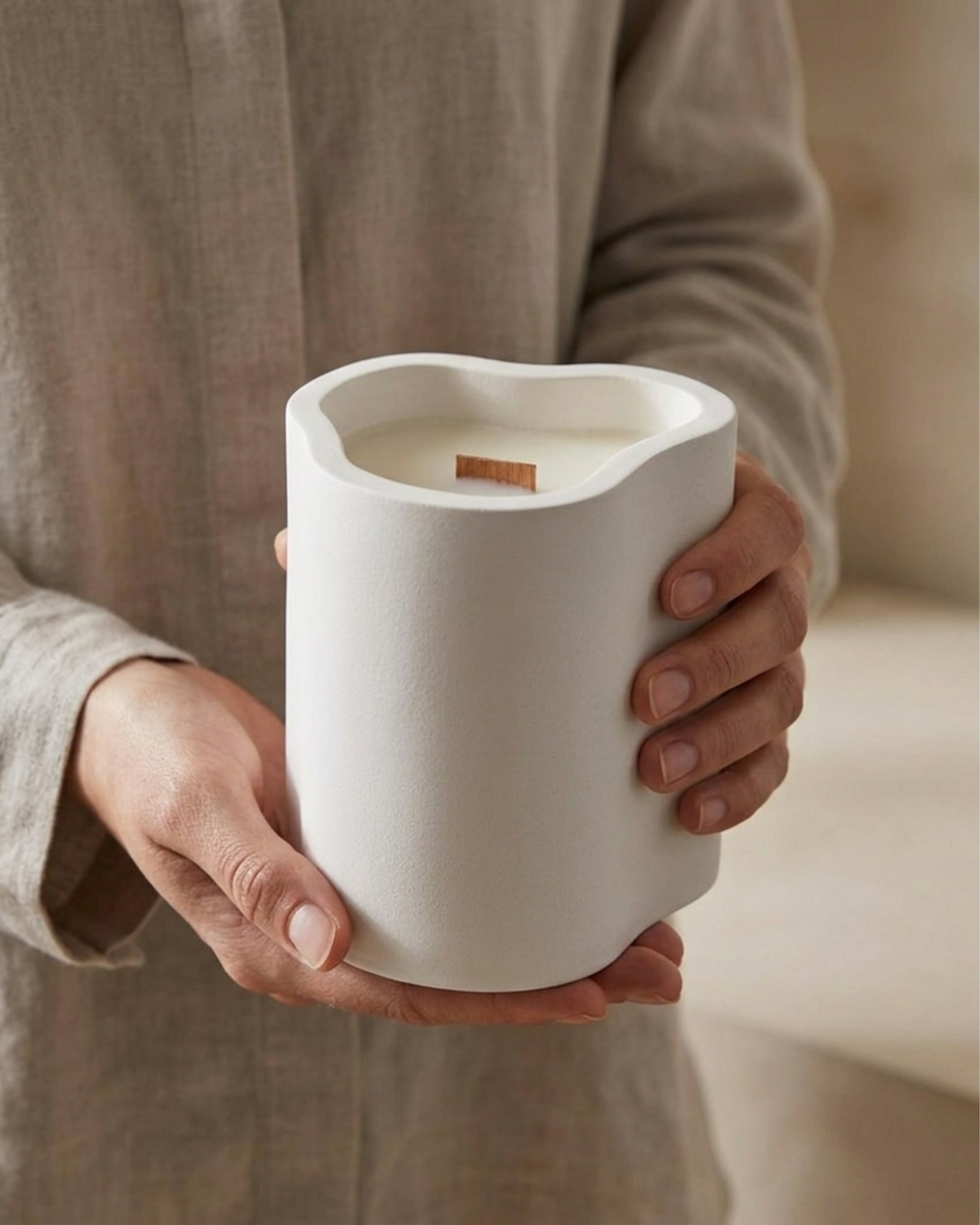 Neva white sculptural coconut soy candle by Believe Candle – product view 4