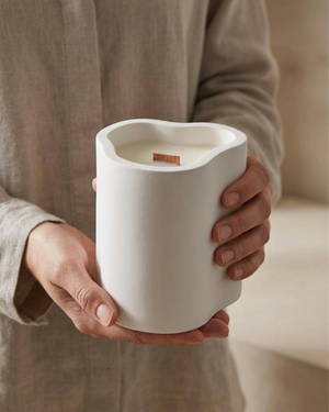 Neva white sculptural coconut soy candle by Believe Candle – product view 4