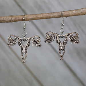 Uterus Wooden Earrings | Feminist Anatomy Statement Jewelry detail view by Cate's Concepts, LLC