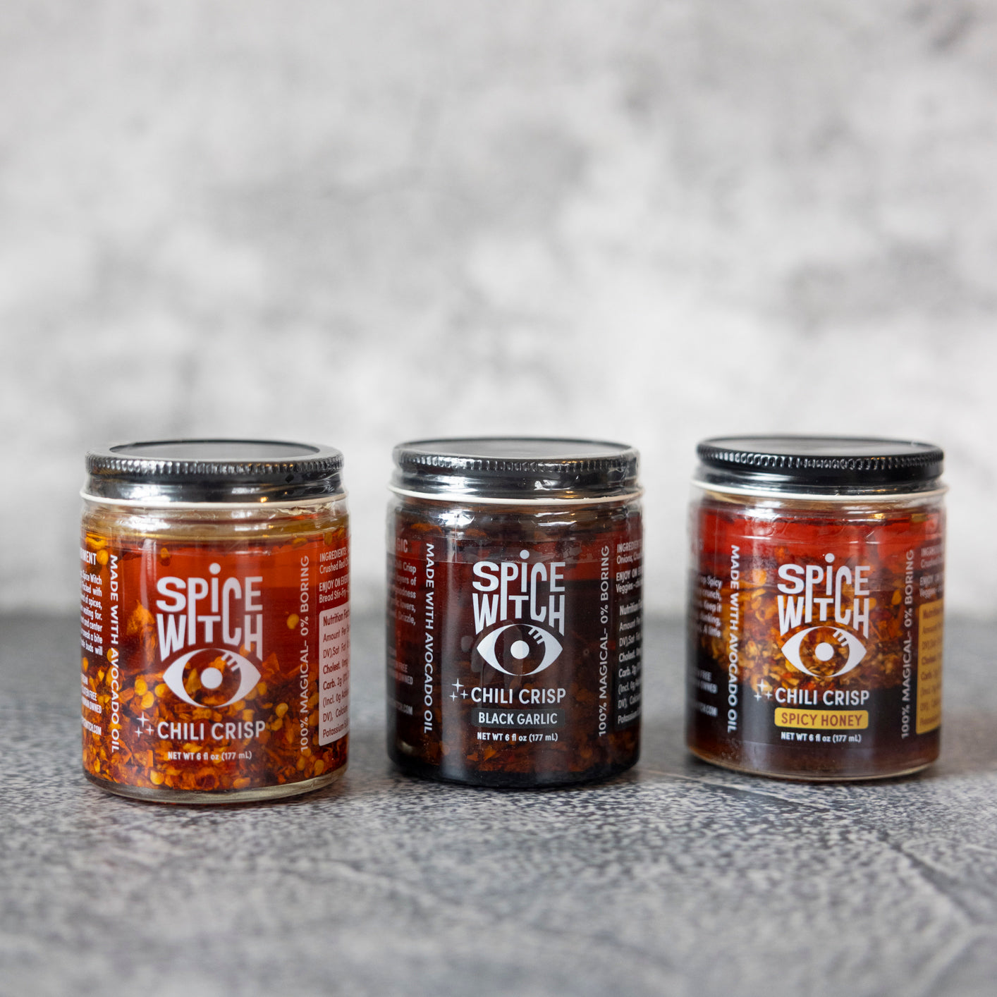 Three jar chili crisp trio by Spice Witch