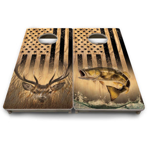 Light Wood Deer & Fish Flag - Mini or Vacation Size Cornhole Boards by Cornhole Solutions, custom cornhole board detail photo 7