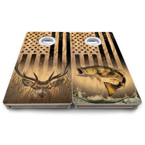Light Wood Deer & Fish Flag - Mini or Vacation Size Cornhole Boards by Cornhole Solutions, custom cornhole board detail photo 8