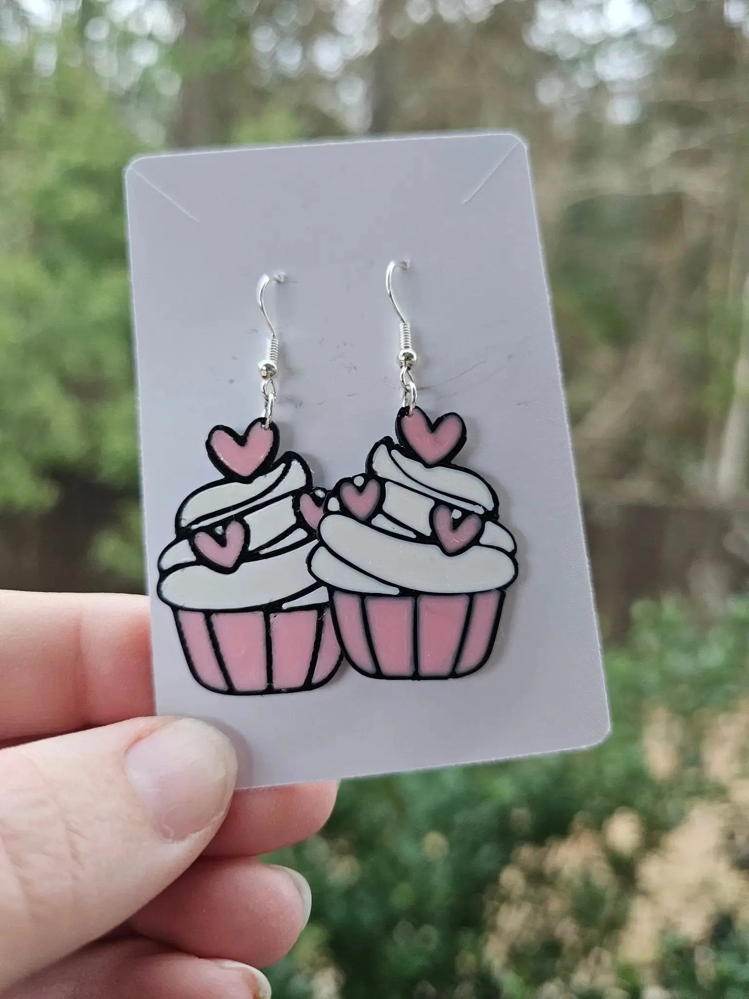 Valentine Cupcake Earrings: Pink Cupcakes with Heart Toppers - Handmade by Kids at Main Street Collective