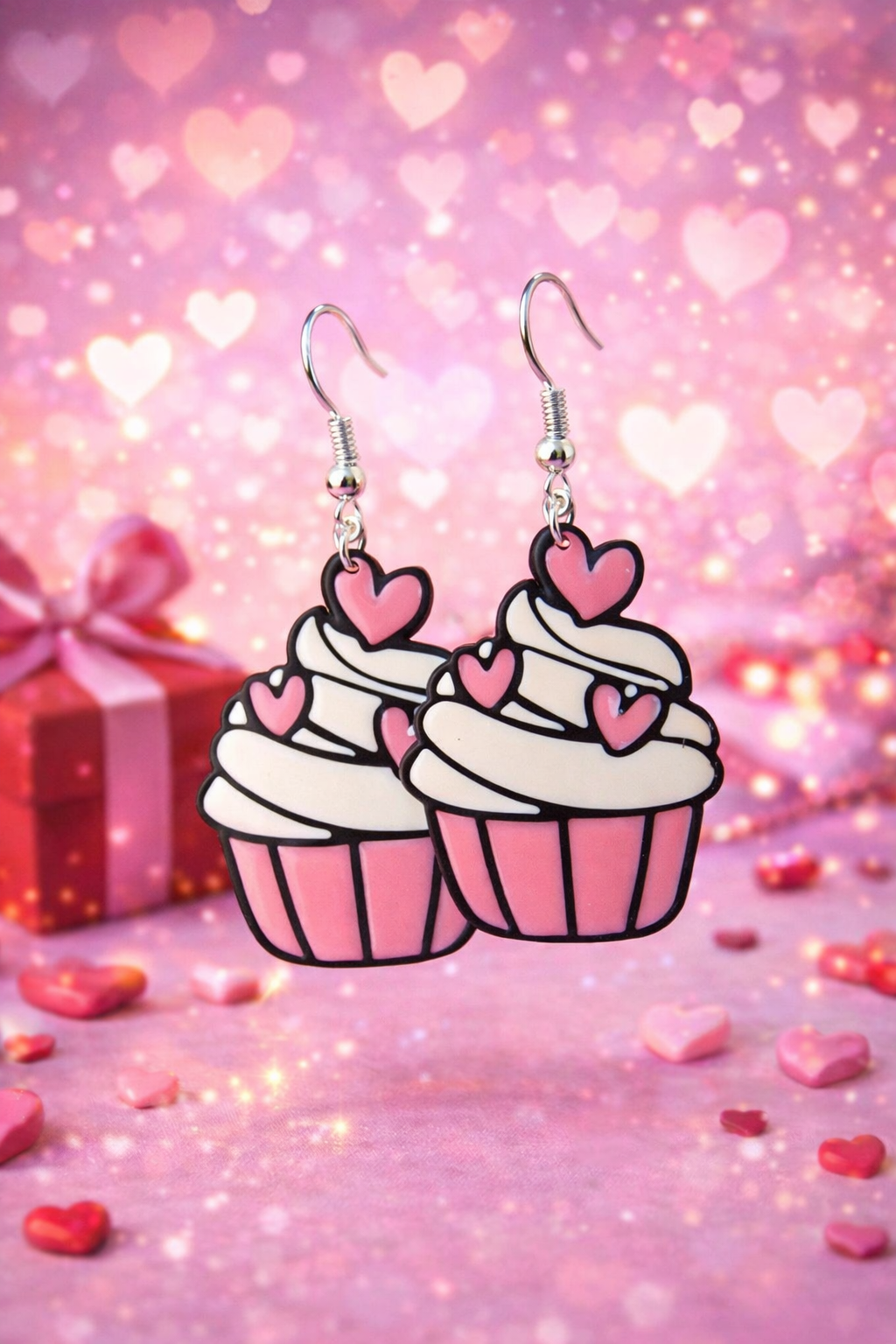 Valentine Cupcake Dangle Earrings (Hooks or Clip-Ons) The Tween Space
