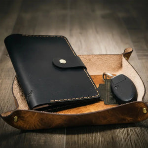 Handmade leather valet tray by Bull Sheath Leather