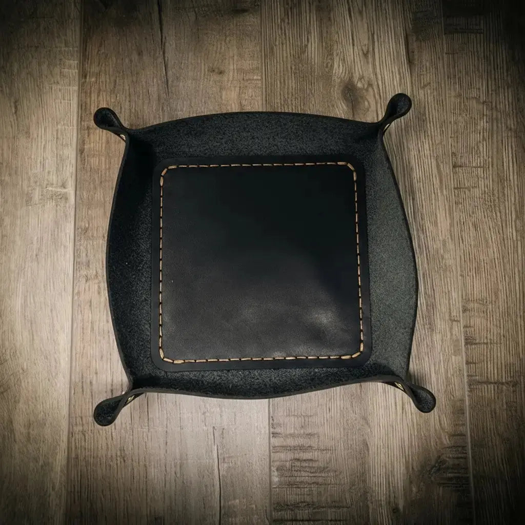 Bull Sheath Leather valet tray closeup