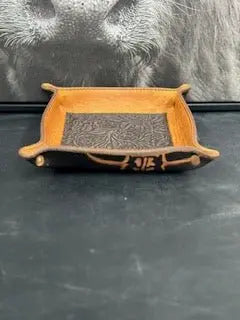 Main Street Collective Valet Trey: Leather catch-all tray for keys, phone, jewelry. Customizable tray organizer.