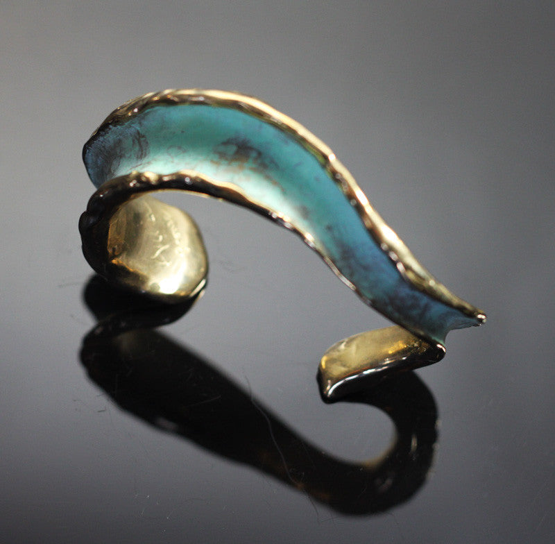 Bronze Crashing Waves Verde Patina’d Cuff-BRB1004-V