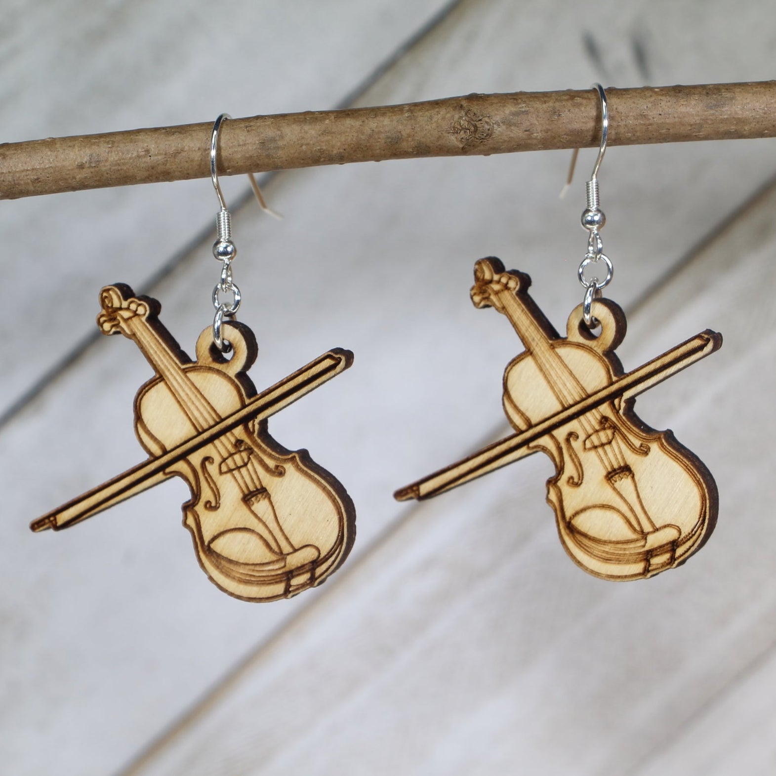 Violin Wooden Dangle Earrings | Music Instrument Jewelry