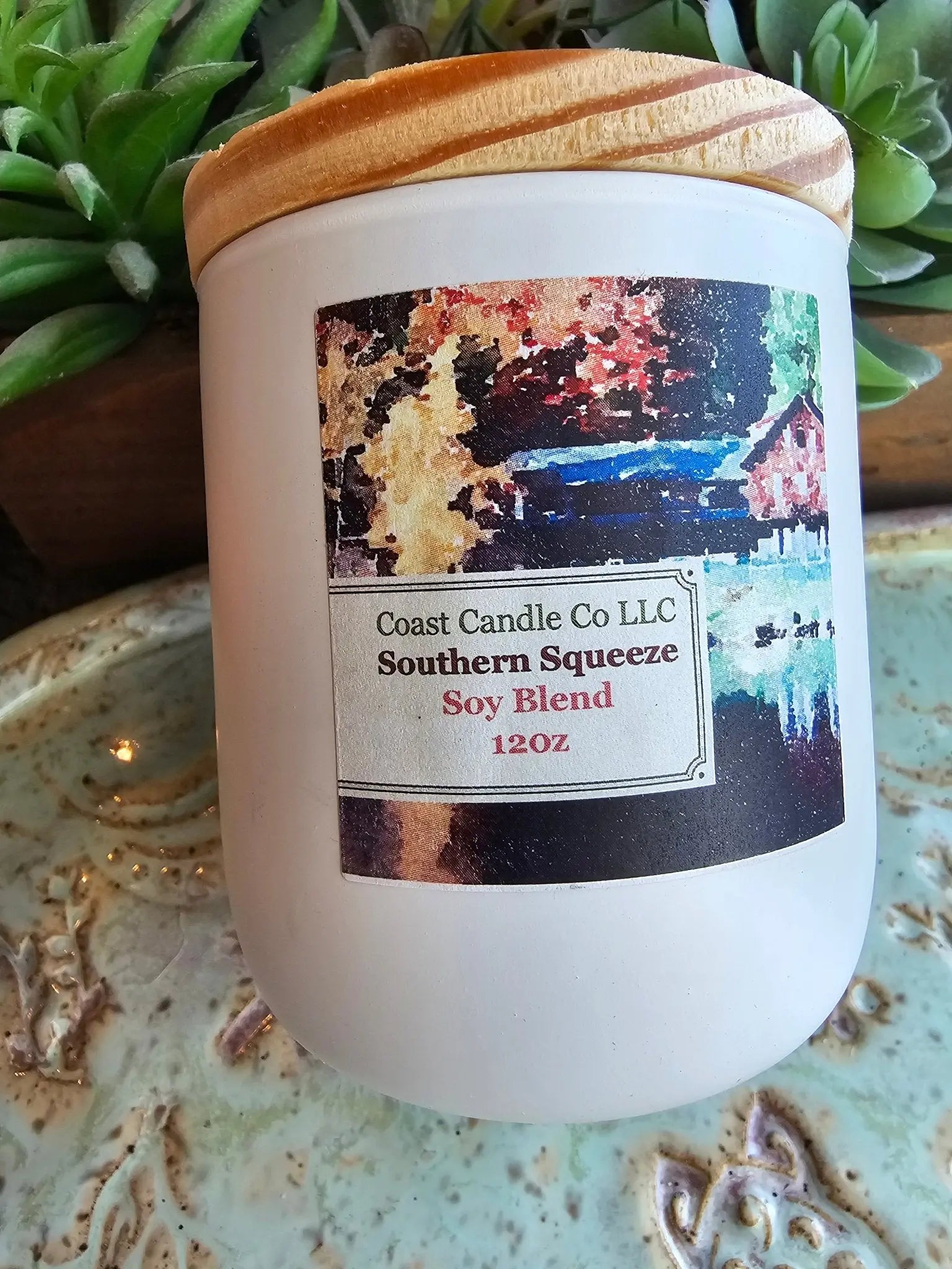 Coast Candle Co. Soy Candle: White Jar, Southern Squeeze Scent. Coastal Ambiance for your home decor.