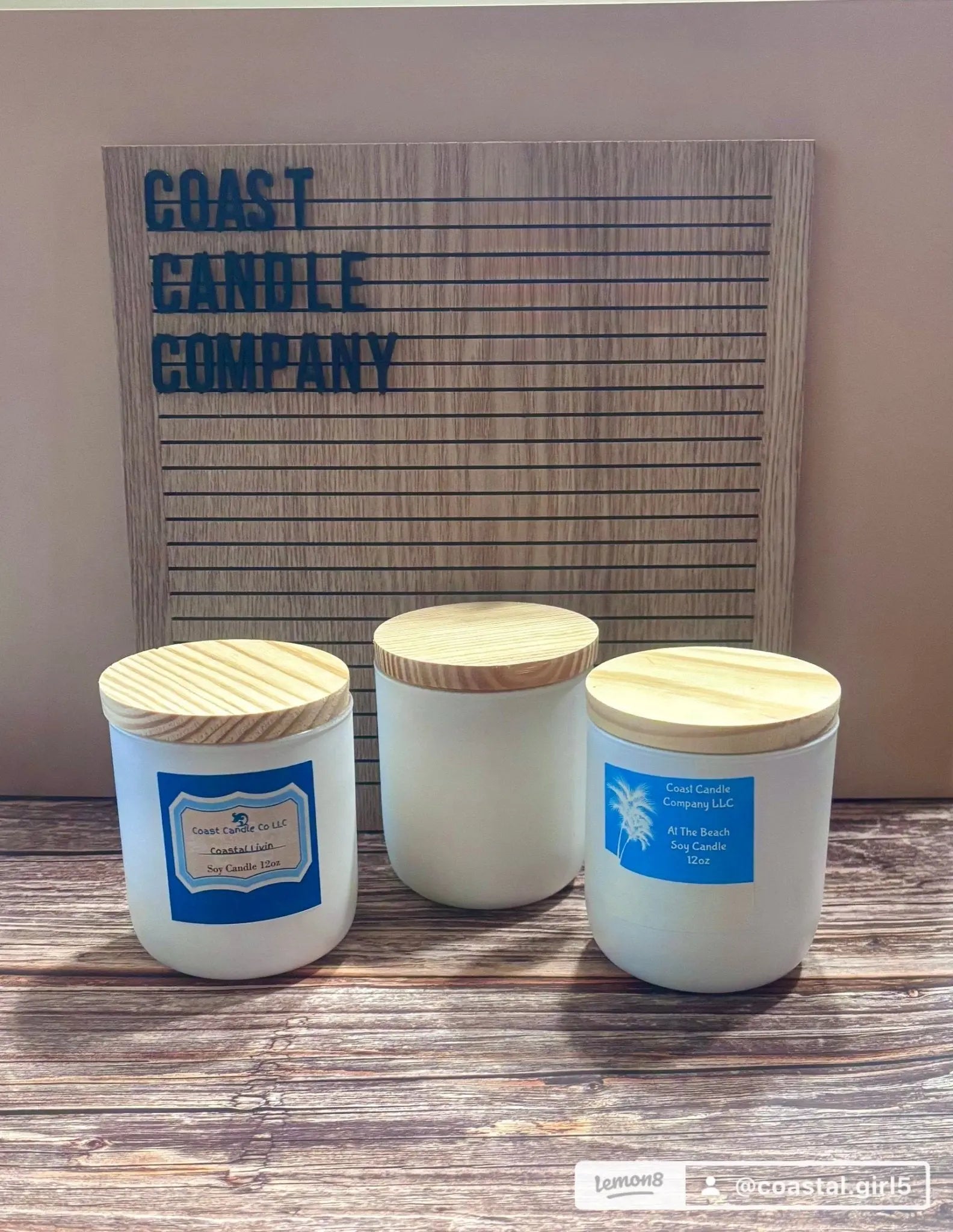 Coast Candle Company Soy Candles: Beach Scented, White Jars, Wood Lids, Home Decor