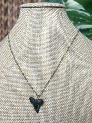 Wave Shark Tooth Necklace - Blue by HALT, handmade jewelry detail photo 3