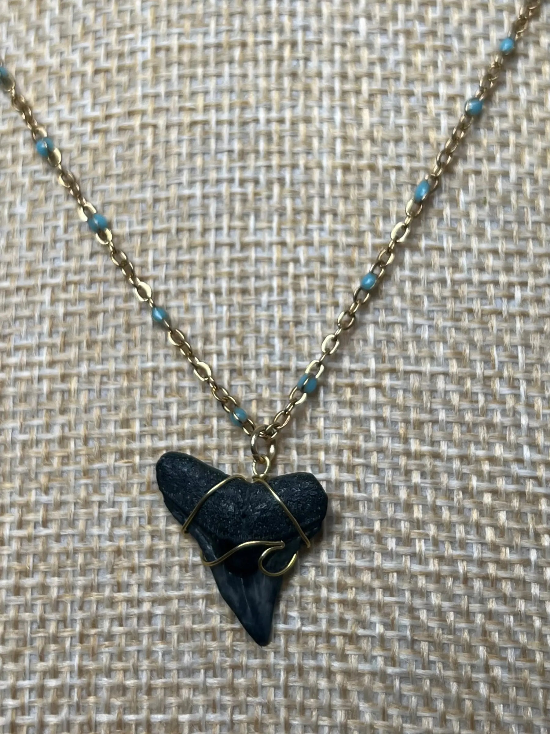 Wave Shark Tooth Necklace - Blue by HALT, handmade jewelry detail photo 4