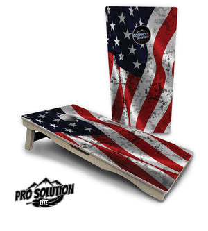 Wavy Distressed Flag Cornhole Boards - Pro Solution Lite Series by Cornhole Solutions, custom cornhole board detail photo 4