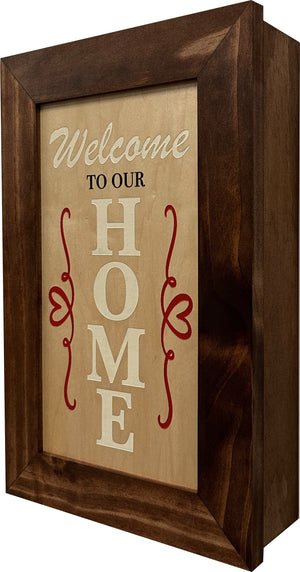 Hidden Gun Storage Cabinet Welcome to Our Home, Red Oak, Concealed Pistol Safe, Concealment Furniture, Handmade in the USA, Home Self Defense