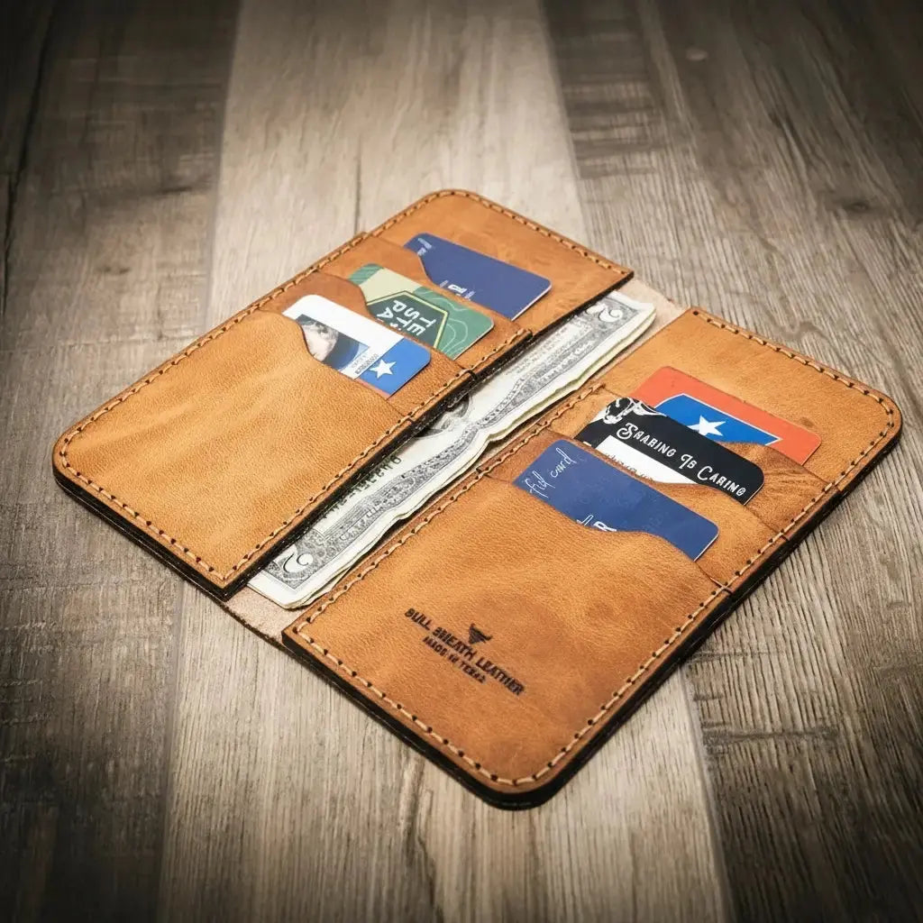 Western Long Wallet by Bull Sheath Leather, handmade leather goods detail photo 2