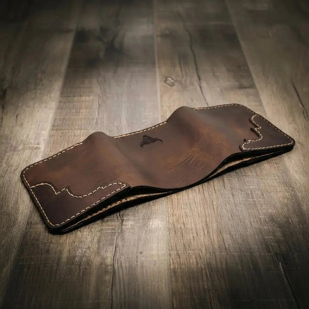 Western Trifold Wallet by Bull Sheath Leather, handmade leather goods detail photo 8