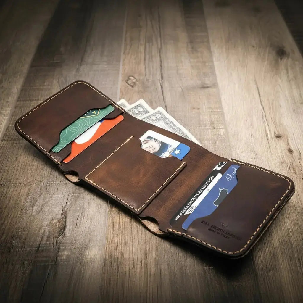 Western Trifold Wallet by Bull Sheath Leather, handmade leather goods detail photo 9