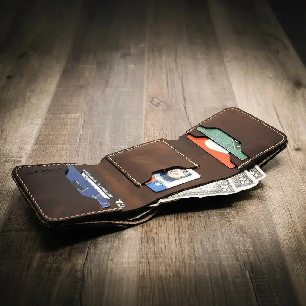 Western Trifold Wallet by Bull Sheath Leather, handmade leather goods detail photo 11