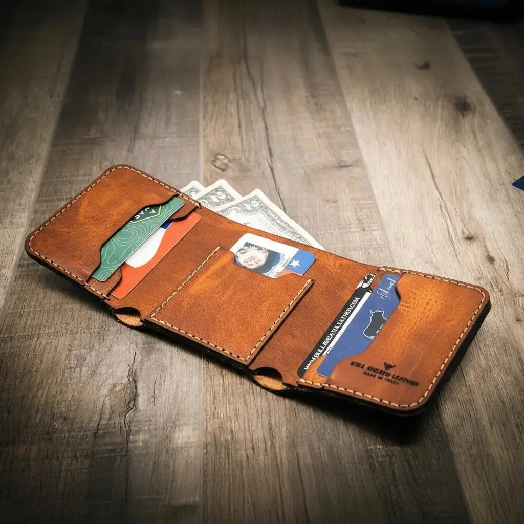 Western Trifold Wallet by Bull Sheath Leather, handmade leather goods detail photo 13