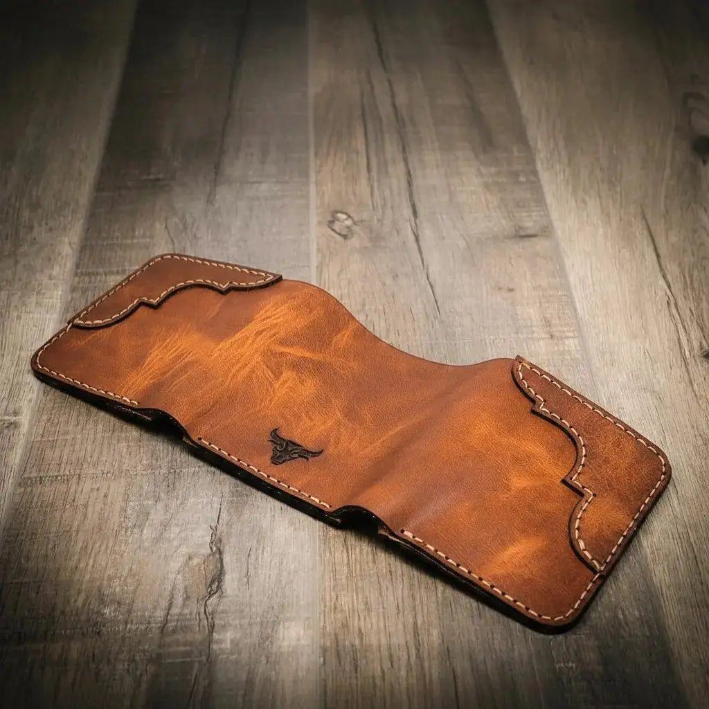 Western Trifold Wallet by Bull Sheath Leather, handmade leather goods detail photo 14