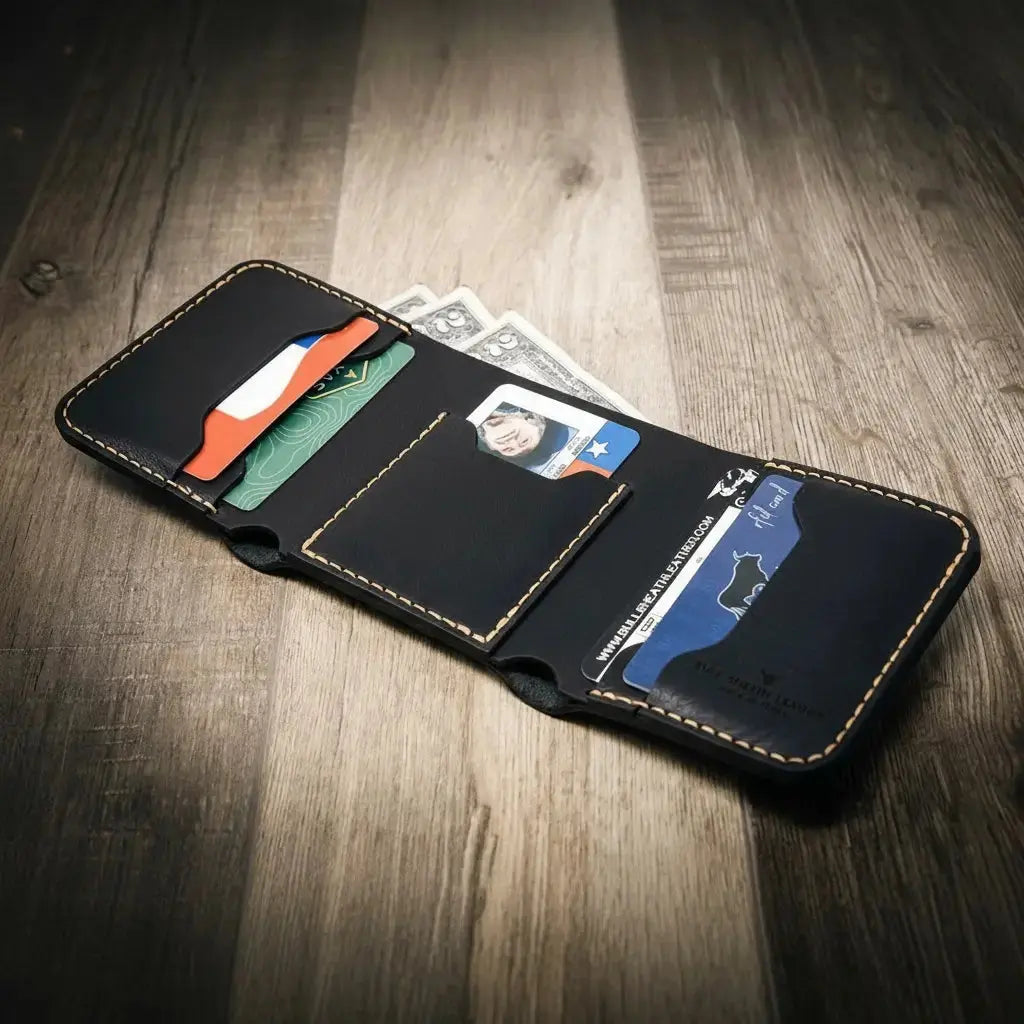 Western Trifold Wallet by Bull Sheath Leather, handmade leather goods detail photo 17