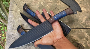 Custom Handmade Chef Knives Set / Kitchen Knives Set / 5Pcs Chef Set / Black Coated Blades Chef Knives Set / BBQ Knives Set / Best gift item / Mother Day Gift / Professional Chef For Gift