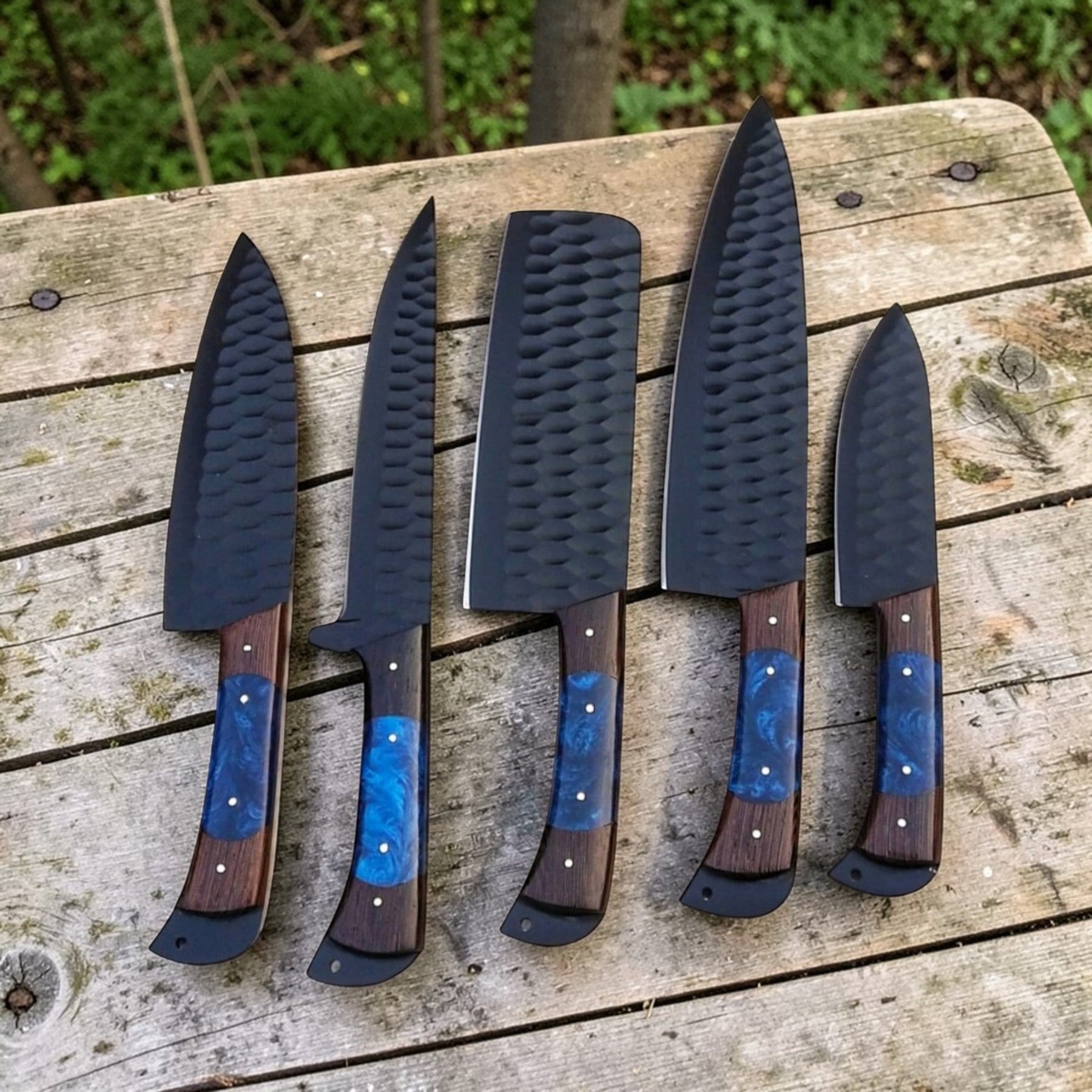 Custom Handmade Chef Knives Set / Kitchen Knives Set / 5Pcs Chef Set / Black Coated Blades Chef Knives Set / BBQ Knives Set / Best gift item / Mother Day Gift / Professional Chef For Gift