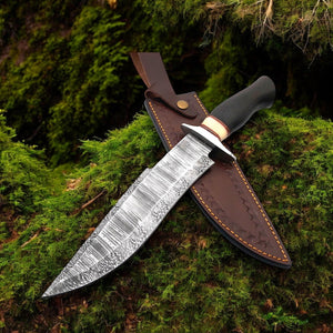 Damascus Bowie Knife | 17" | 352-Layer Damascus Steel | Wenge Wood & Camel Bone Handle | Leather Sheath