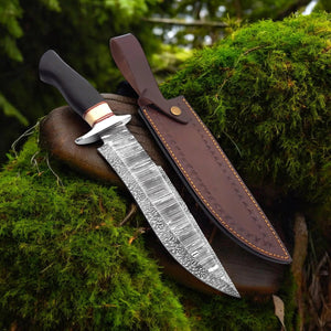 Damascus Bowie Knife | 17" | 352-Layer Damascus Steel | Wenge Wood & Camel Bone Handle | Leather Sheath