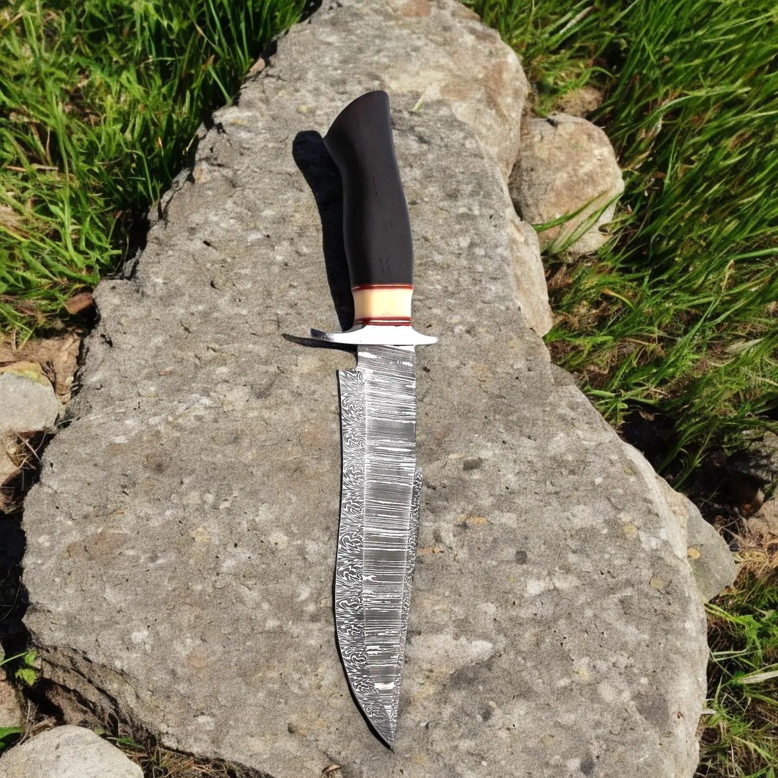 Damascus Bowie Knife | 17" | 352-Layer Damascus Steel | Wenge Wood & Camel Bone Handle | Leather Sheath