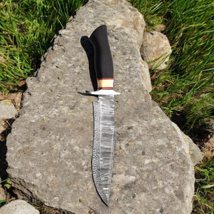 Damascus Bowie Knife | 17" | 352-Layer Damascus Steel | Wenge Wood & Camel Bone Handle | Leather Sheath