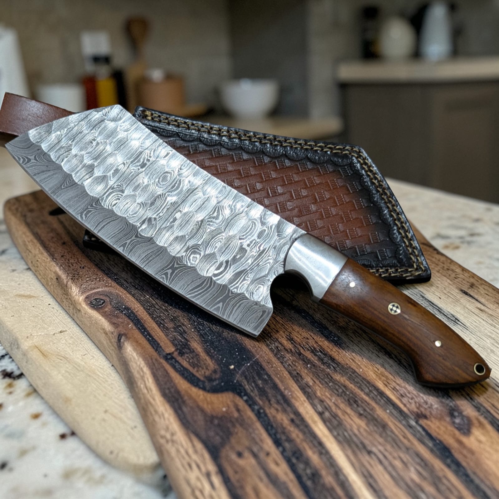 Cleaver Knife | Handmade Damascus Steel Cleaver Knife | Butcher Knife | Kitchen Knife With Rose Wood Handle | Best Gift for him/her