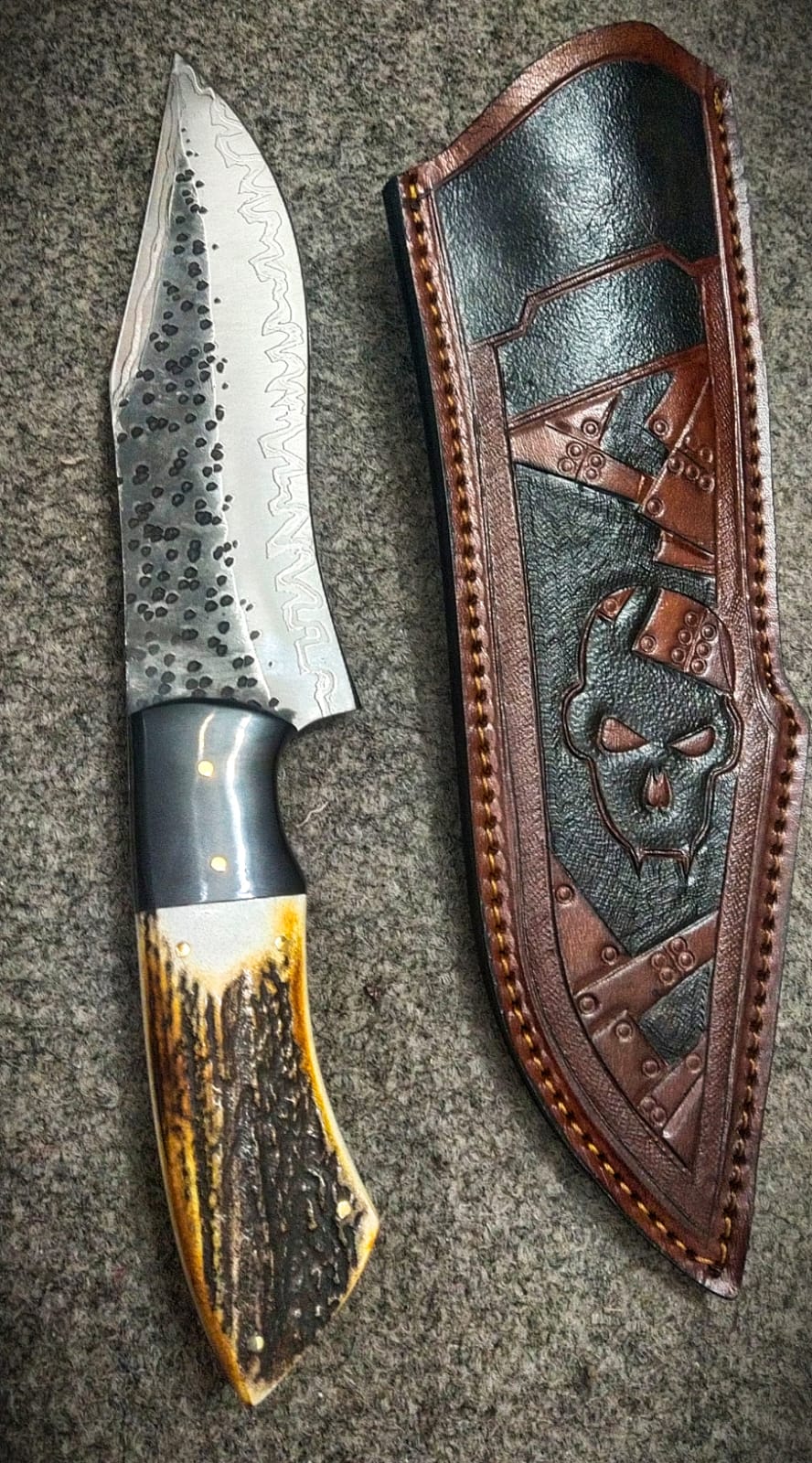 1095 Steel Bowie Knife | 12" | Camping & Hunting | Burl Antler & G10 Handle | Leather Sheath