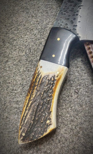 1095 Steel Bowie Knife | 12" | Camping & Hunting | Burl Antler & G10 Handle | Leather Sheath