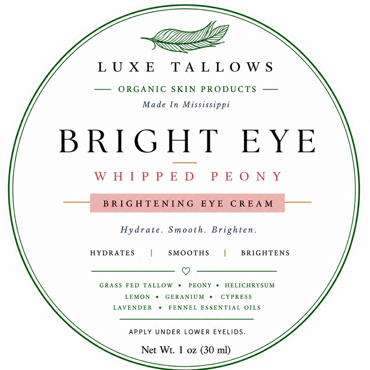 Luxe Tallows Whipped Peony Bright Eye I Lightweight Tallow Eye Cream | 2 oz by Luxe Tallows, handmade bath and body detail photo 4