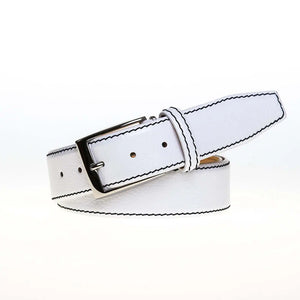 White Italian Pebble Grain Belt by Roger Ximenez: Bespoke Belts and Leather Accessories, handmade leather goods detail photo 3