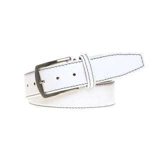 White Italian Pebble Grain Belt by Roger Ximenez: Bespoke Belts and Leather Accessories, handmade leather goods detail photo 4
