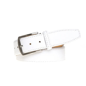 White Italian Pebble Grain Belt by Roger Ximenez: Bespoke Belts and Leather Accessories, handmade leather goods detail photo 5