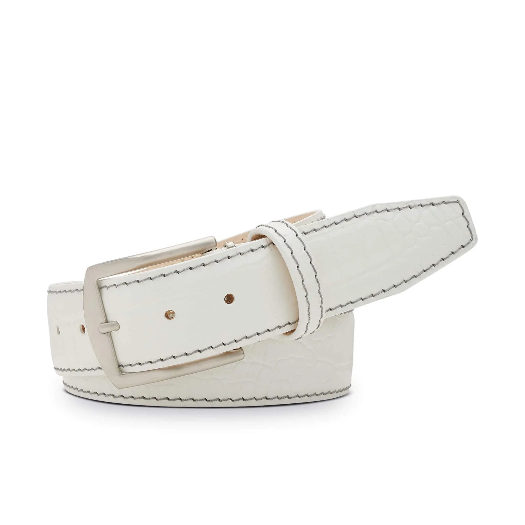 White Mock Croc Leather Belt by Roger Ximenez: Bespoke Belts and Leather Accessories, handmade leather goods detail photo 3