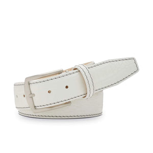 White Mock Croc Leather Belt by Roger Ximenez: Bespoke Belts and Leather Accessories, handmade leather goods detail photo 3