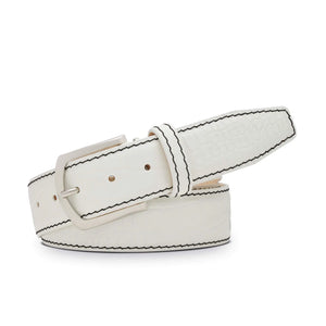 White Mock Croc Leather Belt by Roger Ximenez: Bespoke Belts and Leather Accessories, handmade leather goods detail photo 4