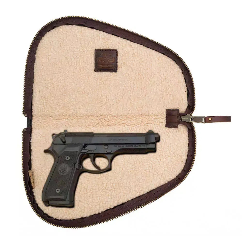 White Wing Leather Hunting Pistol Case by Mission Mercantile Leather Goods, handmade leather goods detail photo 12